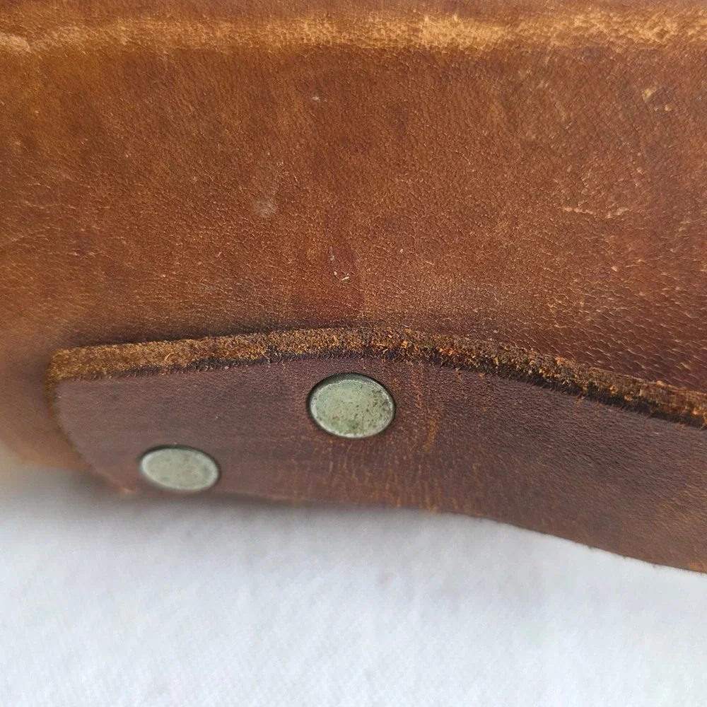 Vintage Handmade Leather Satchel Boxy Field Bag Cognac Brown Hand Stitched